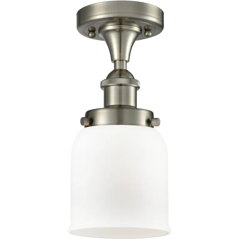 Ballston Small Bell LED 5 inch Brushed Satin Nickel Flush Mount Ceiling Light in Matte White Glass, Ballston
