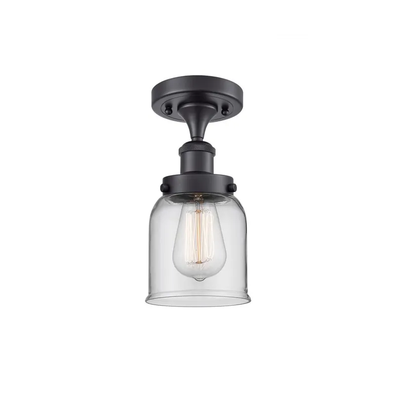 Ballston Small Bell LED 5 inch Matte Black Semi-Flush Mount Ceiling Light in Clear Glass, Ballston
