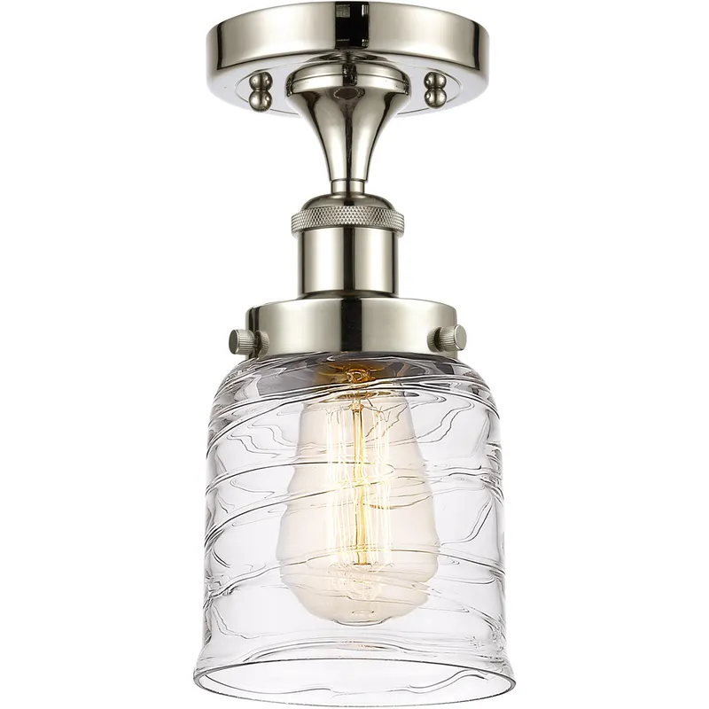 Ballston Bell LED 5 inch Polished Nickel Semi-Flush Mount Ceiling Light in Clear with Cage