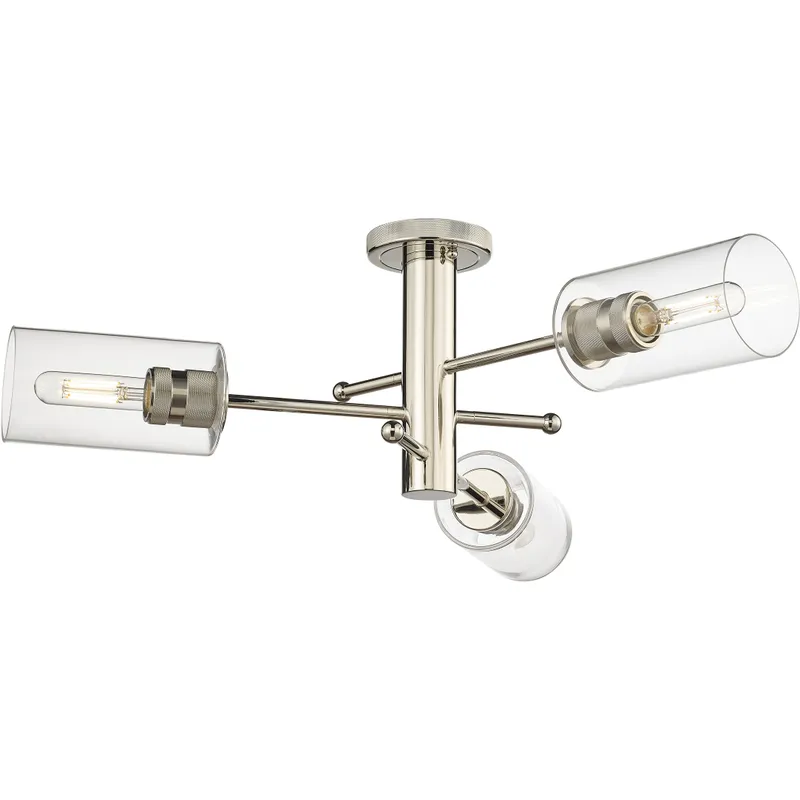 Crown Point 3 Light 29.38 inch Polished Nickel Flush Mount Ceiling Light in Clear Glass
