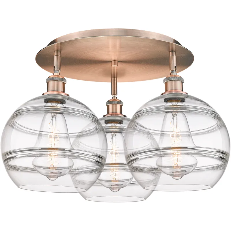 Ballston Rochester 3 Light 21.75 inch Antique Copper Flush Mount Ceiling Light