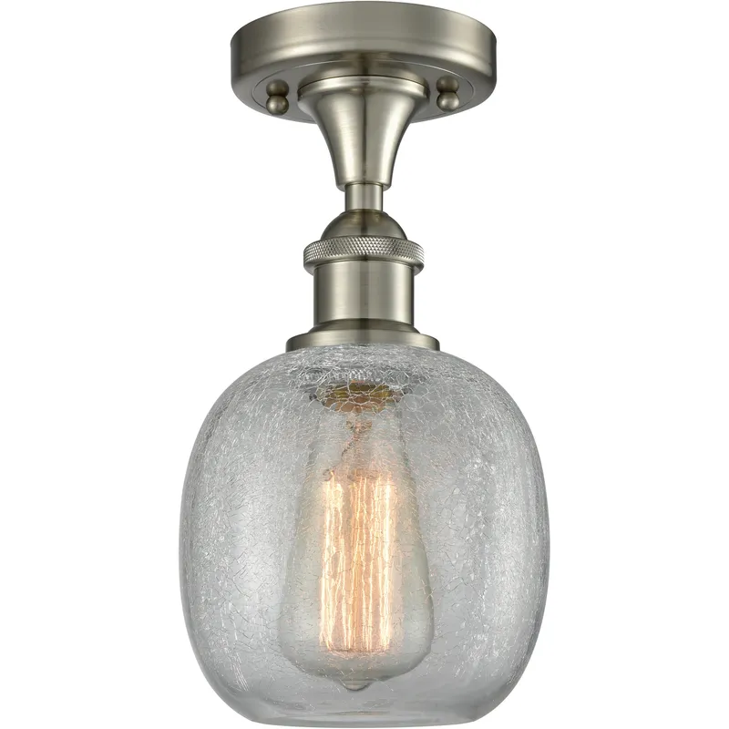 Edison Belfast 1 Light 6 inch Brushed Satin Nickel Semi-Flush Mount Ceiling Light in Clear Crackle Glass, 2.1 lb