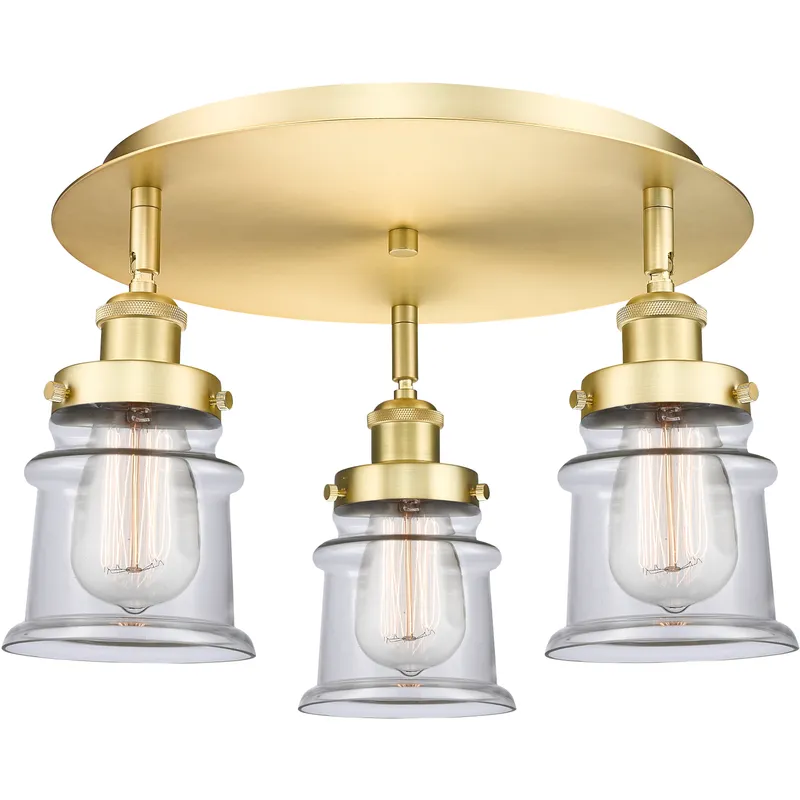 Canton 3 Light 17 inch Satin Gold Flush Mount Ceiling Light in Clear