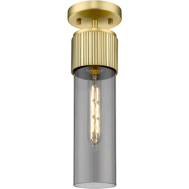 Bolivar 1 Light 4 inch Brushed Brass Flush Mount Ceiling Light in Light Smoke Glass