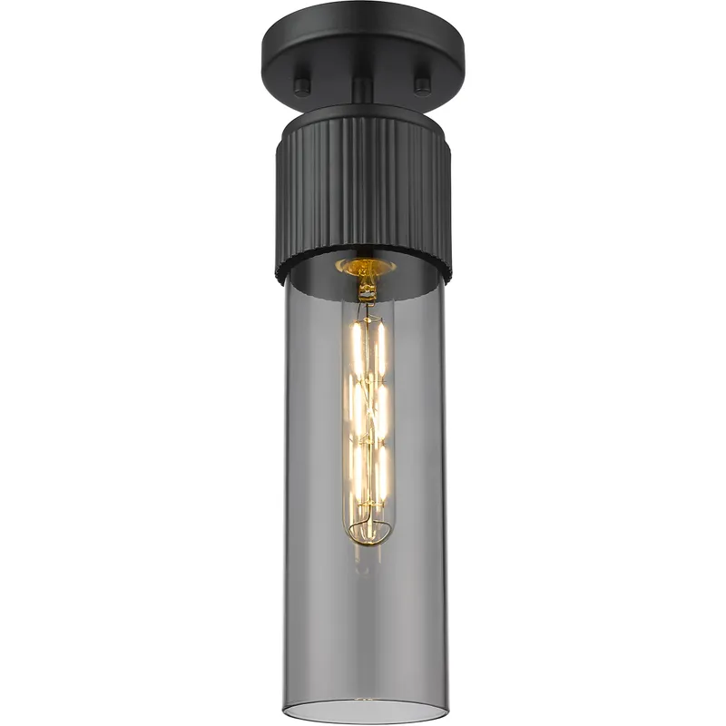 Bolivar 1 Light 4 inch Matte Black Flush Mount Ceiling Light in Light Smoke Glass