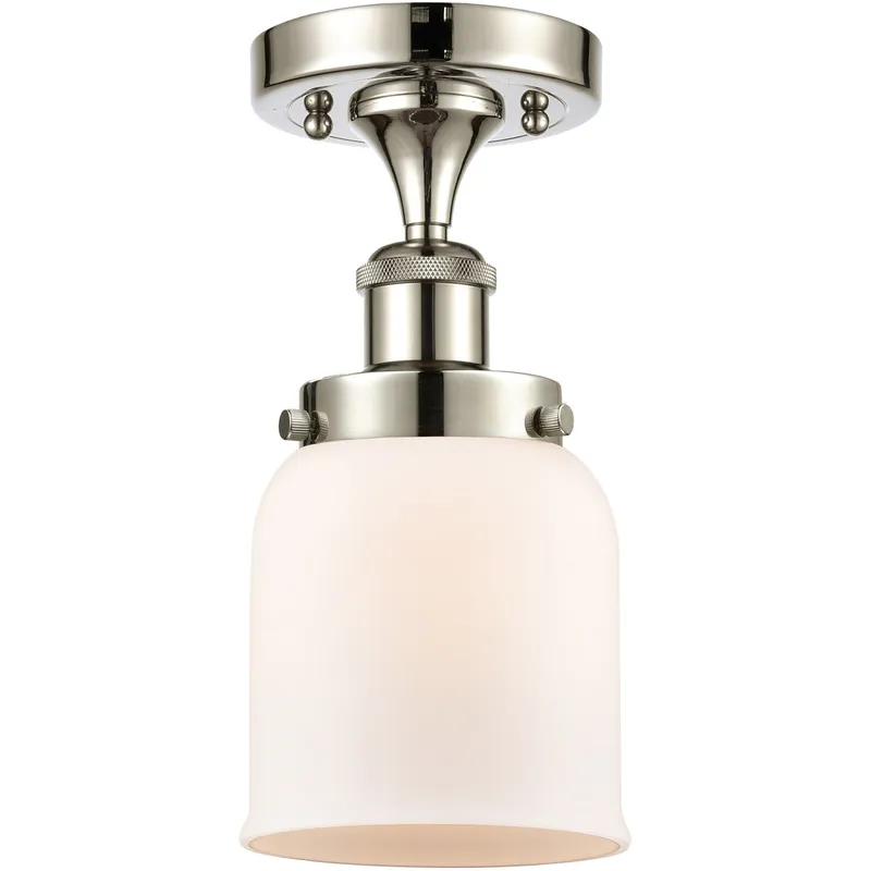 Ballston Small Bell LED 5 inch Polished Nickel Semi-Flush Mount Ceiling Light in Matte White Glass