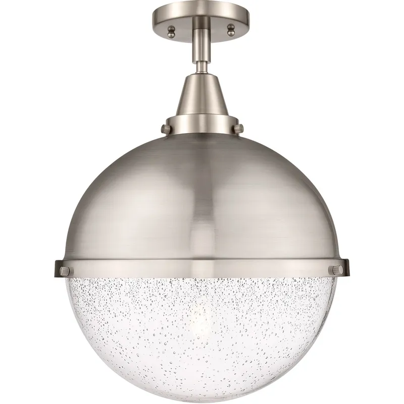 Franklin Restoration Hampden 1 Light 12.88 inch Brushed Satin Nickel Flush Mount Ceiling Light in Seedy Glass