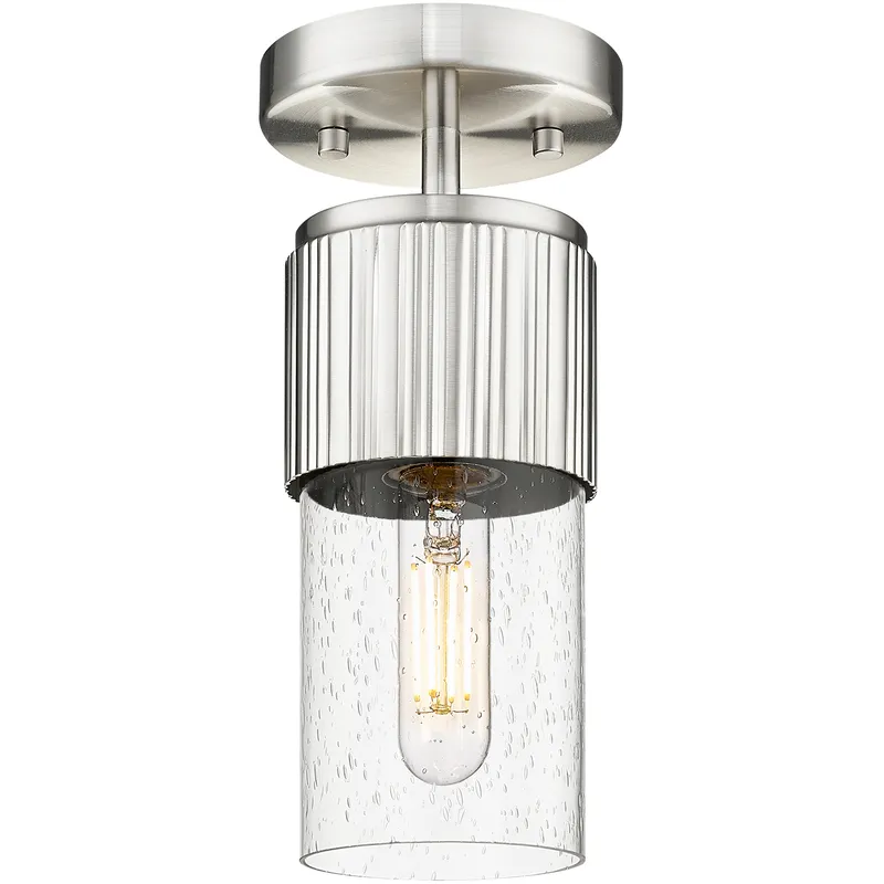 Bolivar 1 Light 4 inch Satin Nickel Flush Mount Ceiling Light in Seedy Glass