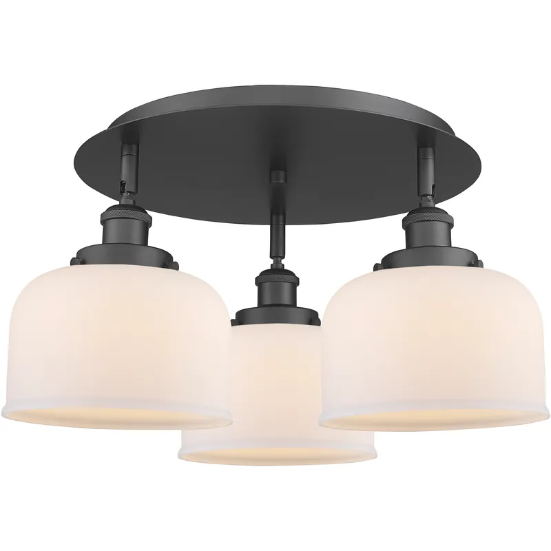 Bell 3 Light 19.75 inch Matte Black Flush Mount Ceiling Light in Matte White