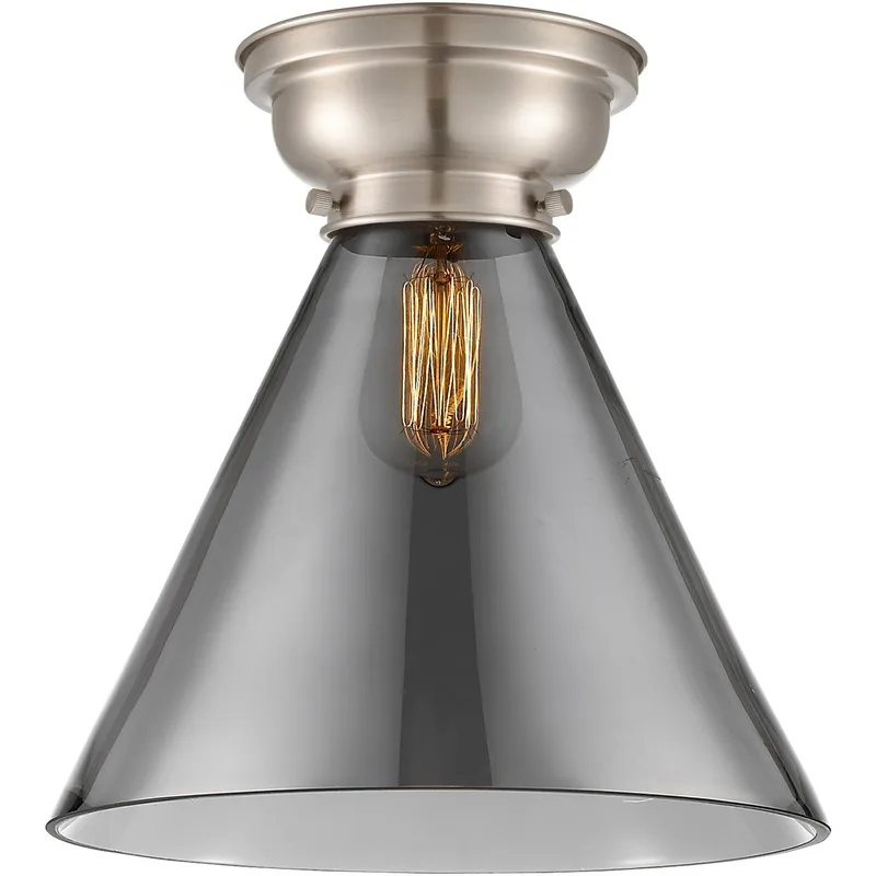 Aditi X-Large Cone LED 12 inch Brushed Satin Nickel Flush Mount Ceiling Light in Plated Smoke Glass, Aditi