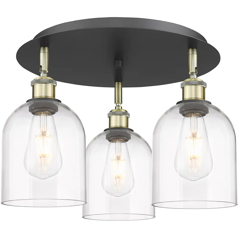 Ballston Bella 3 Light 17.25 inch Black Antique Brass Flush Mount Ceiling Light