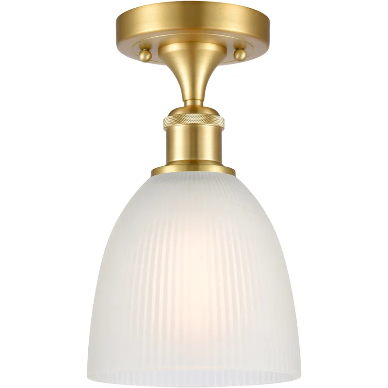 Ballston Castile LED 6 inch Satin Gold Semi-Flush Mount Ceiling Light in White Glass, Ballston