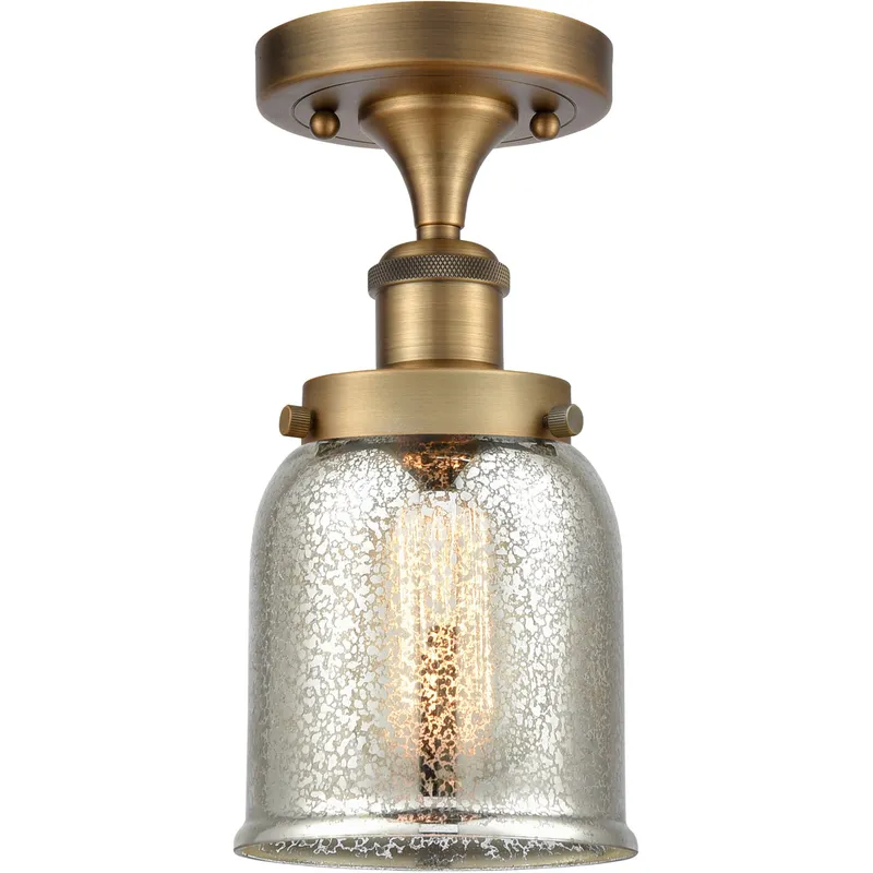 Ballston Bell LED 5 inch Brushed Brass Semi-Flush Mount Ceiling Light in Silver Plated Mercury Glass, Small Bell