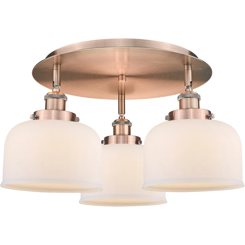 Bell 3 Light 19.75 inch Antique Copper Flush Mount Ceiling Light in Matte White