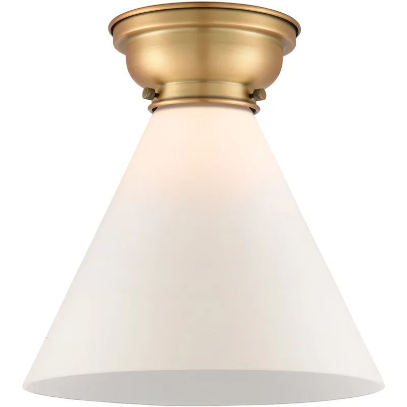 Aditi X-Large Cone LED 12 inch Brushed Brass Flush Mount Ceiling Light in Matte White Glass, Aditi