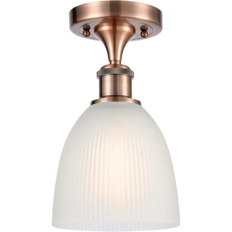Ballston Castile LED 6 inch Antique Copper Semi-Flush Mount Ceiling Light in White Glass, Ballston