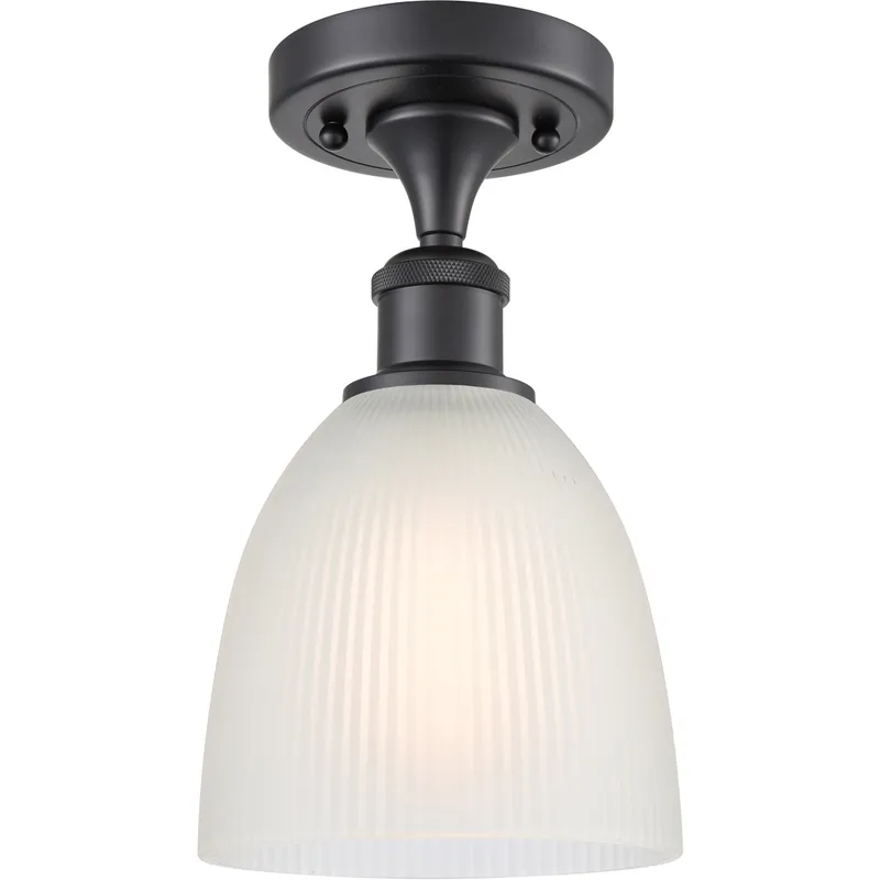 Ballston Castile LED 6 inch Matte Black Semi-Flush Mount Ceiling Light in White Glass, Ballston