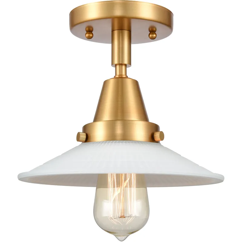Franklin Restoration Halophane 1 Light 9 inch Satin Gold Flush Mount Ceiling Light in Matte White Halophane Glass