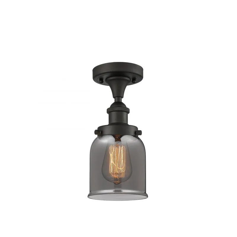 Ballston Small Bell LED 5 inch Oil Rubbed Bronze Semi-Flush Mount Ceiling Light in Plated Smoke Glass, Ballston