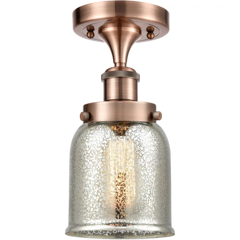 Ballston Bell LED 5 inch Antique Copper Semi-Flush Mount Ceiling Light in Silver Plated Mercury Glass, Small Bell