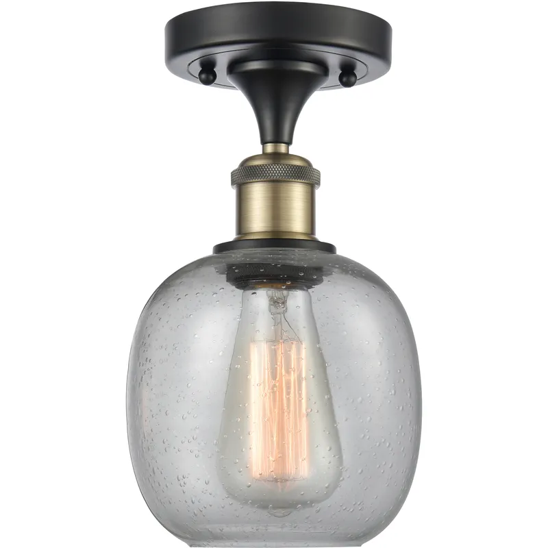 Belfast 1 Light 6 inch Black Antique Brass Flush Mount Ceiling Light in Seedy Glass, 2.1 lb