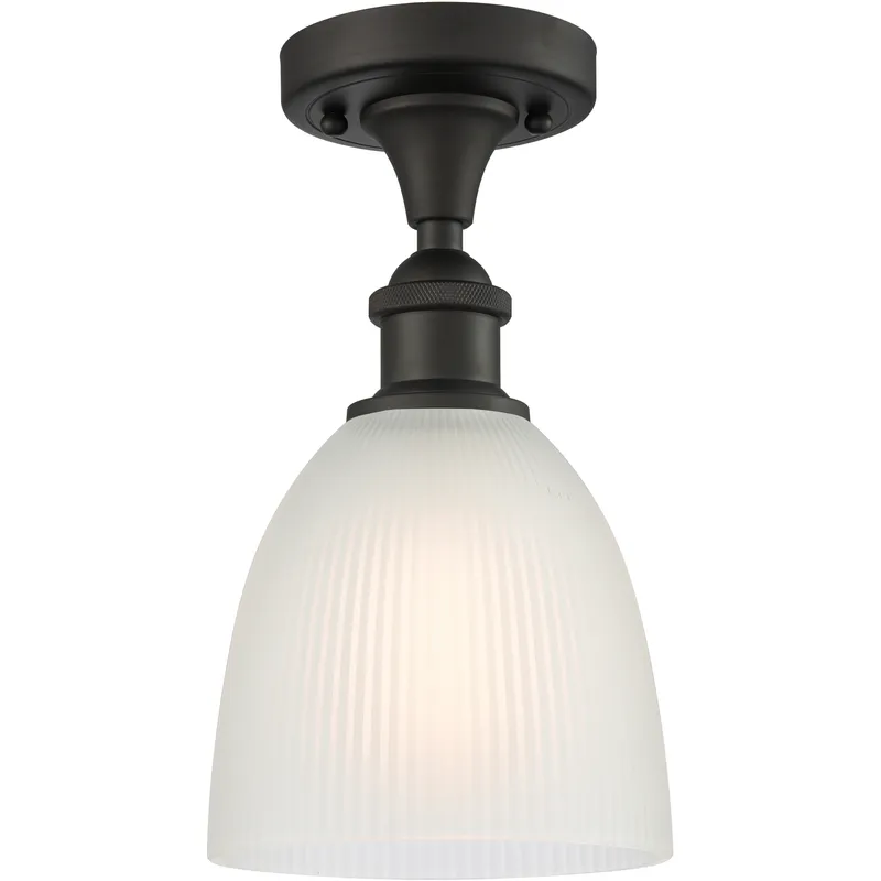 Edison Castile 1 Light 6 inch Oil Rubbed Bronze Semi-Flush Mount Ceiling Light in White Glass