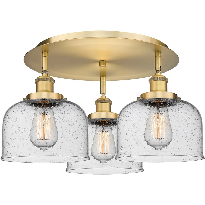 Bell 3 Light 19.75 inch Brushed Brass Flush Mount Ceiling Light in Seedy