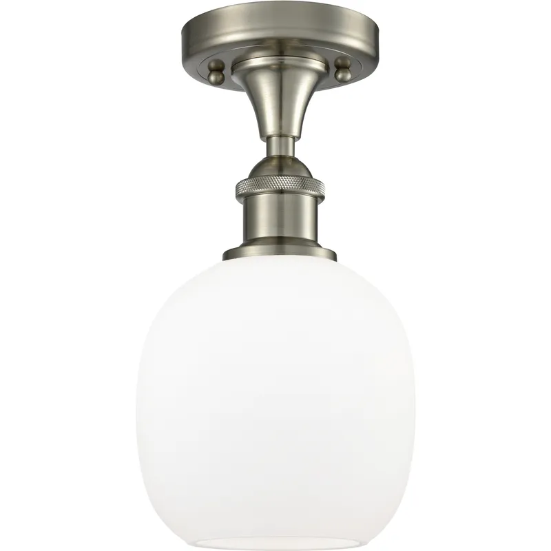 Edison Belfast 1 Light 6 inch Brushed Satin Nickel Flush Mount Ceiling Light in Matte White Glass, 2.1 lb