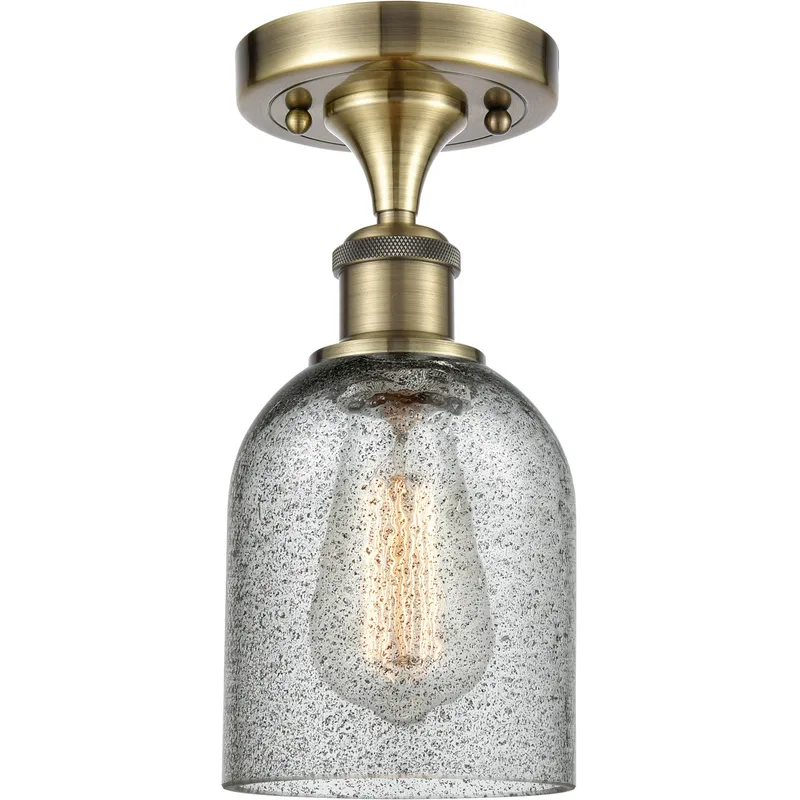 Ballston Caledonia LED 5 inch Antique Brass Semi-Flush Mount Ceiling Light in Charcoal Glass, Ballston