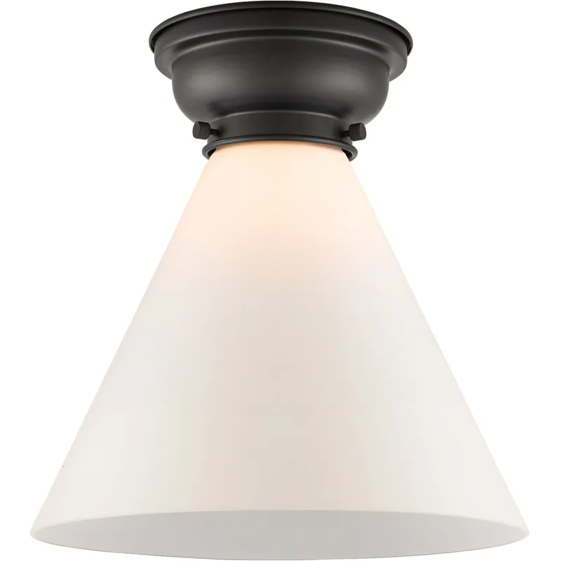 Aditi X-Large Cone LED 12 inch Matte Black Flush Mount Ceiling Light in Matte White Glass, Aditi
