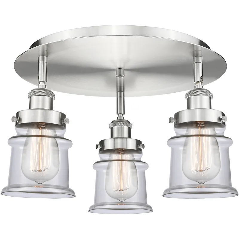 Canton 3 Light 17 inch Satin Nickel Flush Mount Ceiling Light in Clear