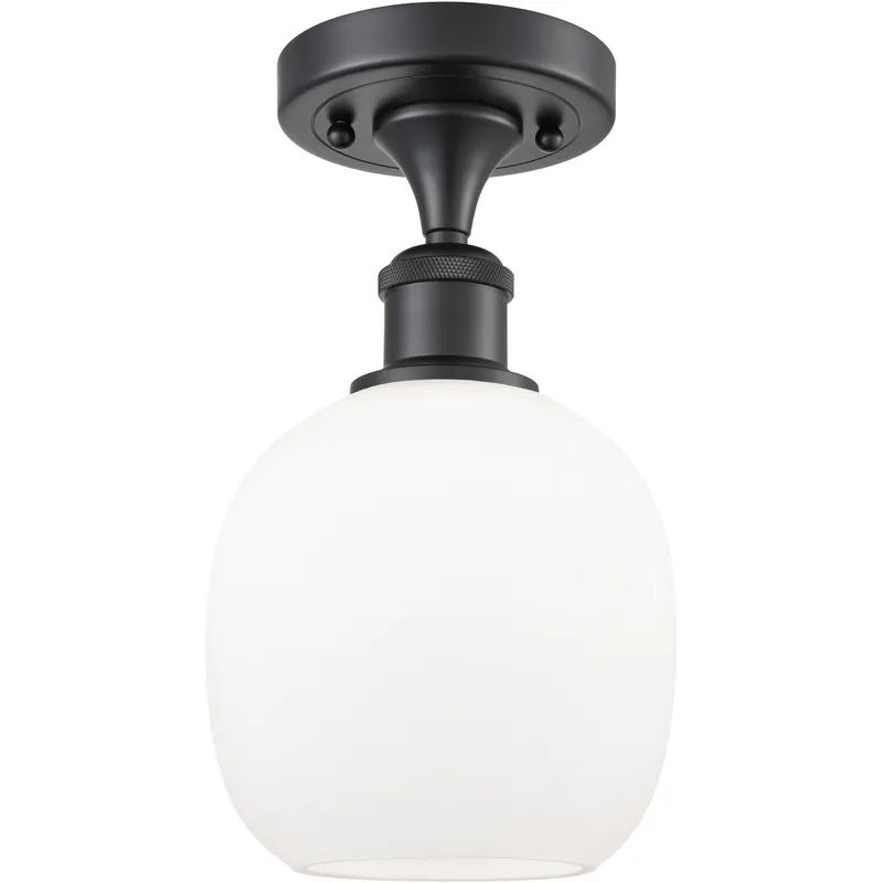 Edison Belfast 1 Light 6 inch Matte Black Semi-Flush Mount Ceiling Light in Matte White Glass, 2.1 lb