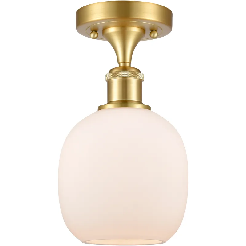 Belfast 1 Light 6 inch Satin Gold Flush Mount Ceiling Light in Matte White Glass, 2.1 lb