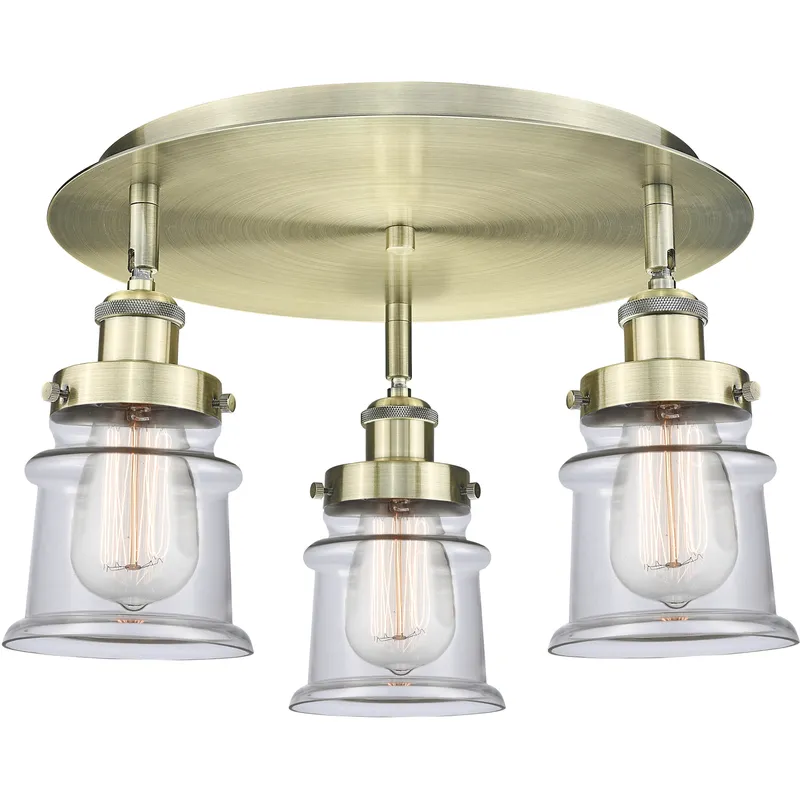 Canton 3 Light 17 inch Antique Brass Flush Mount Ceiling Light in Clear