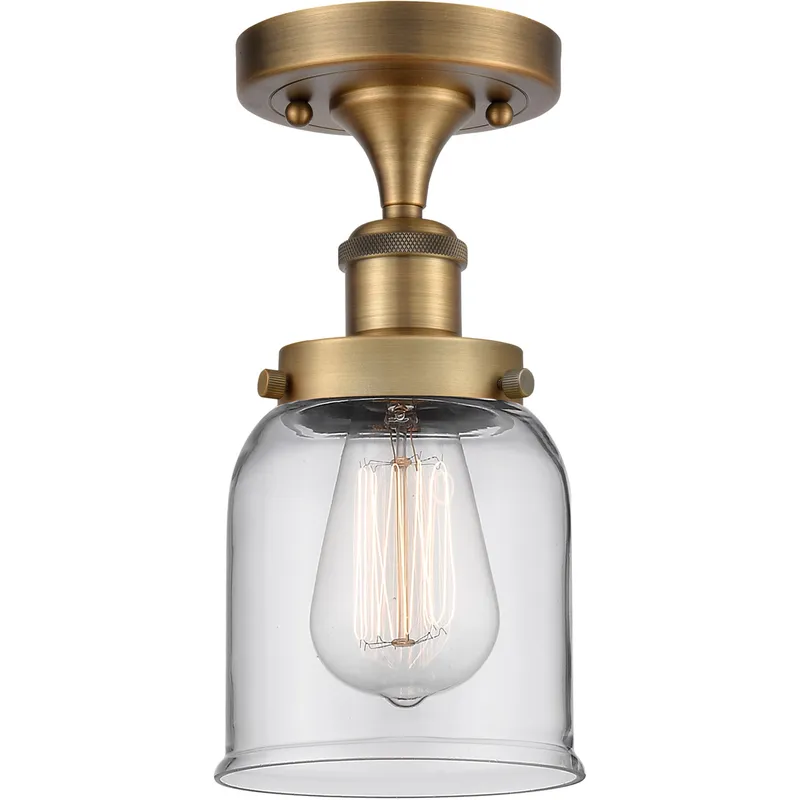 Ballston Small Bell LED 5 inch Brushed Brass Semi-Flush Mount Ceiling Light in Clear Glass