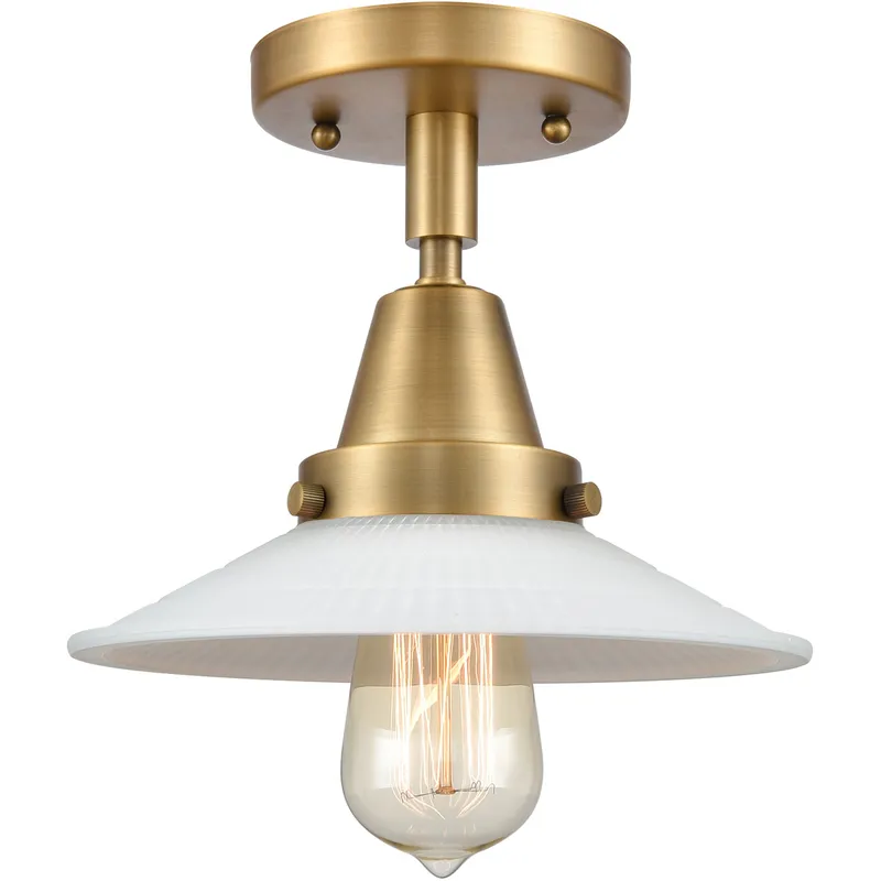 Franklin Restoration Halophane 1 Light 9 inch Brushed Brass Flush Mount Ceiling Light in Matte White Halophane Glass