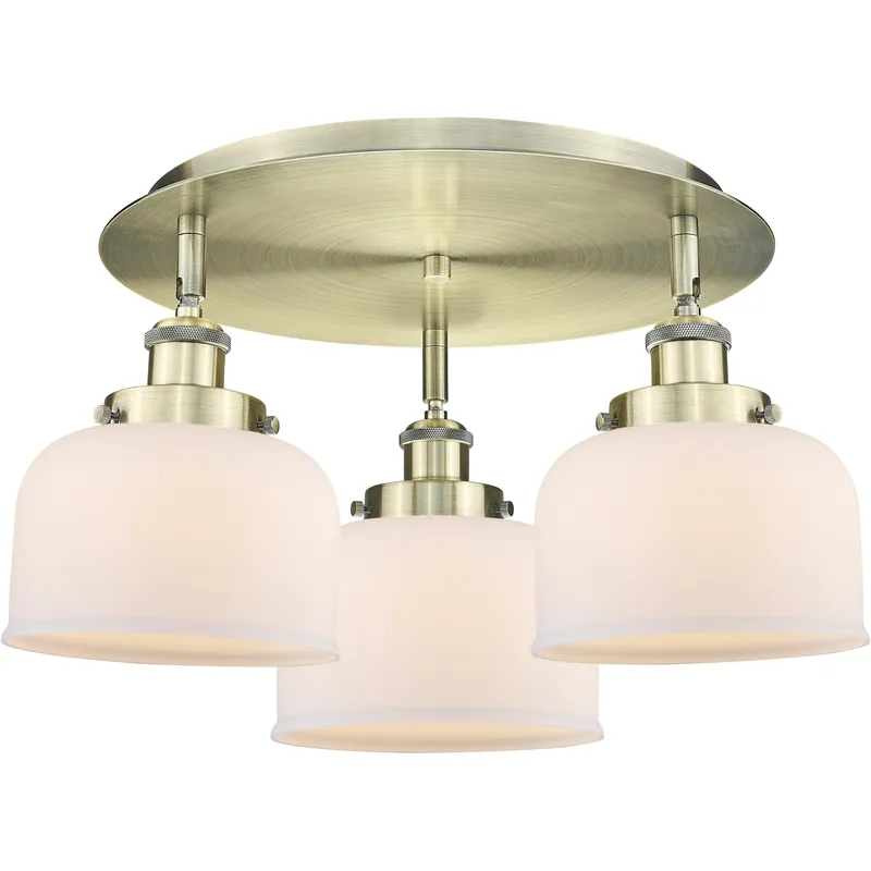 Bell 3 Light 19.75 inch Antique Brass Flush Mount Ceiling Light in Matte White