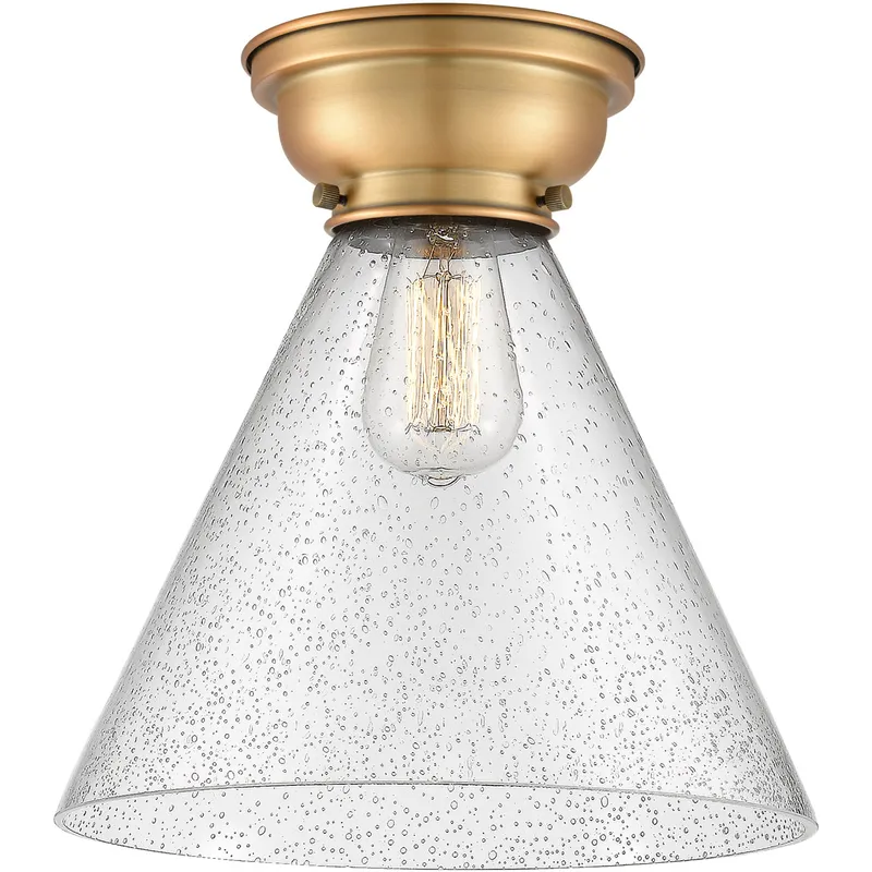 Aditi X-Large Cone LED 12 inch Brushed Brass Flush Mount Ceiling Light in Seedy Glass, Aditi