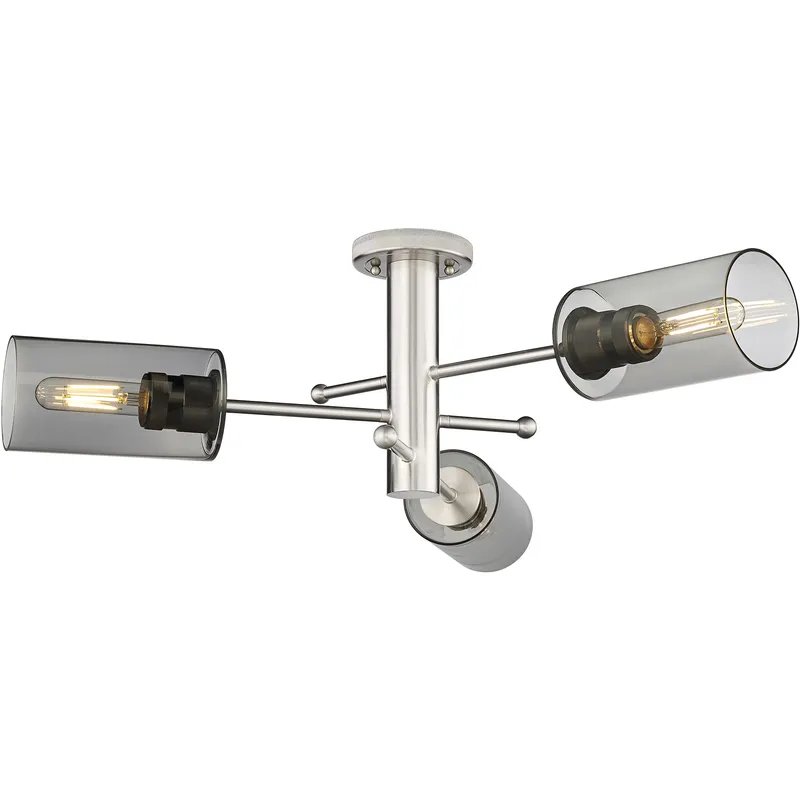 Crown Point 3 Light 29.38 inch Satin Nickel Flush Mount Ceiling Light in Light Smoke Glass