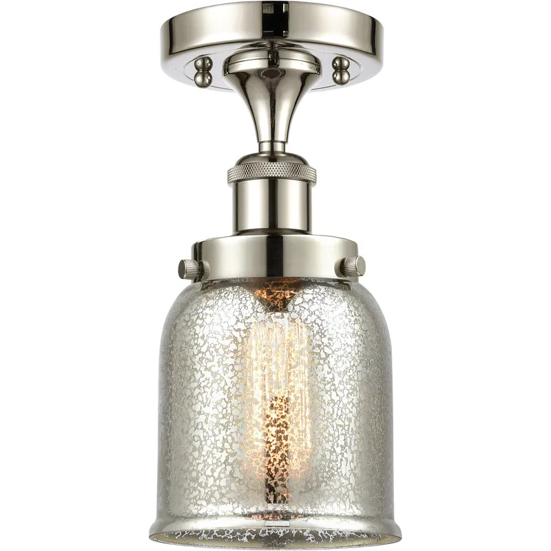 Ballston Bell LED 5 inch Polished Nickel Semi-Flush Mount Ceiling Light in Silver Plated Mercury Glass, Small Bell