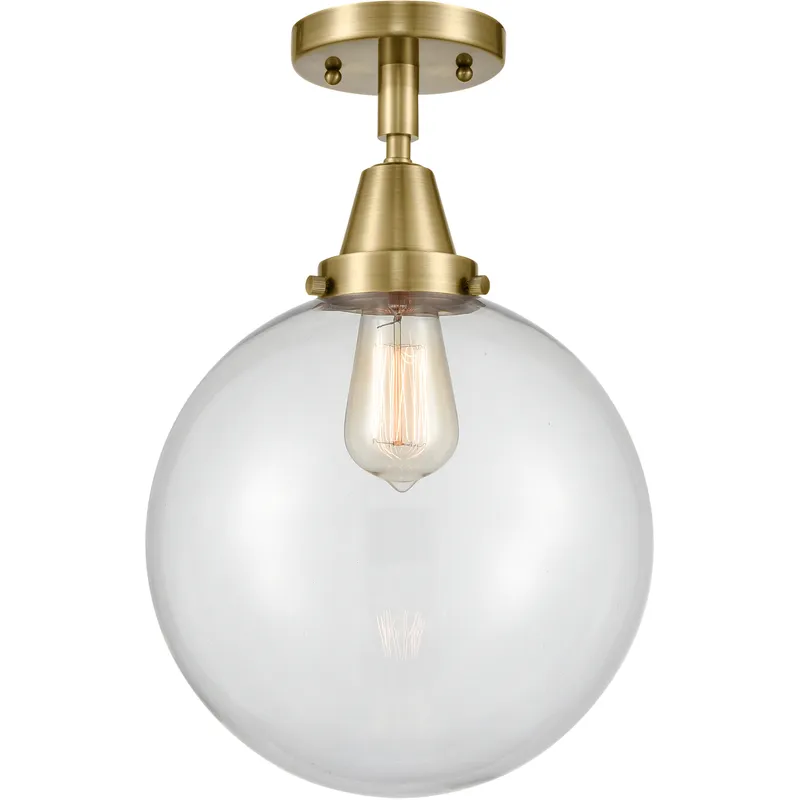 Downtown Urban Beacon LED 10 inch Antique Brass Flush Mount Ceiling Light in Clear