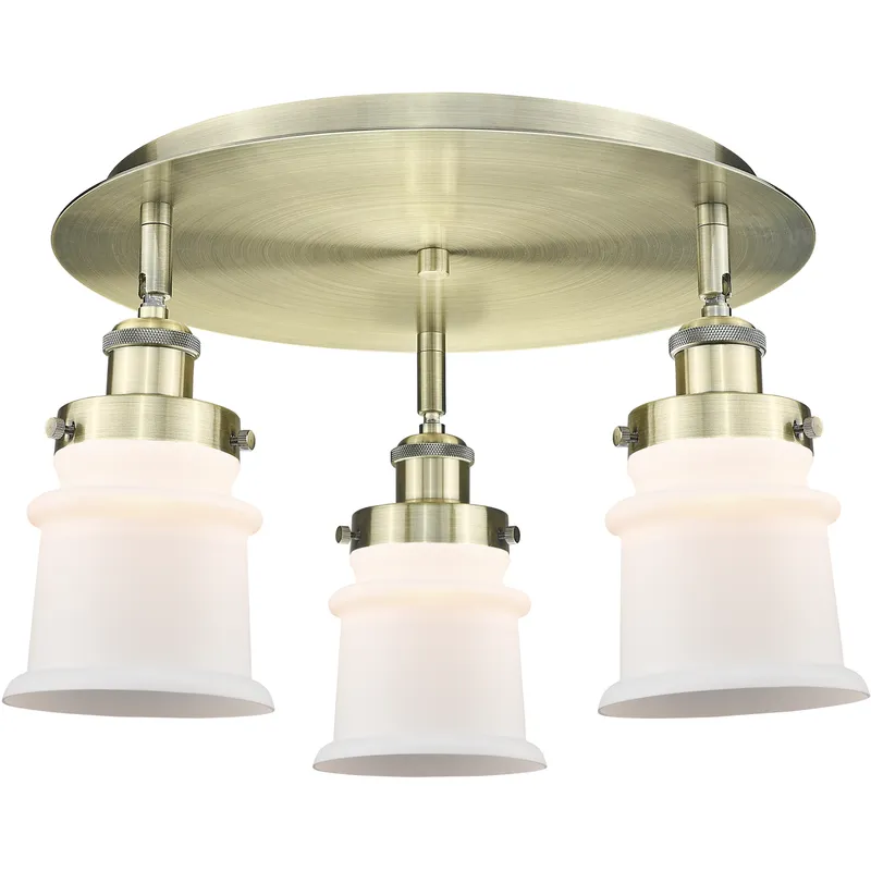 Canton 3 Light 17 inch Antique Brass Flush Mount Ceiling Light in Matte White