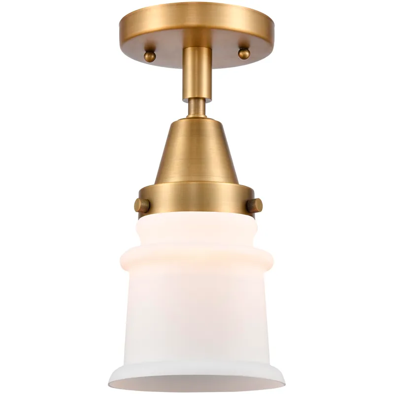 Franklin Restoration Small Canton LED 6 inch Brushed Brass Flush Mount Ceiling Light in Matte White Glass