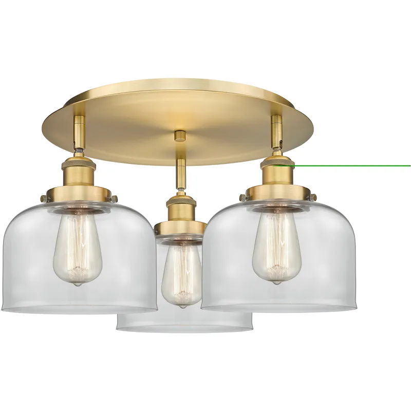 Bell 3 Light 19.75 inch Brushed Brass Flush Mount Ceiling Light in Clear