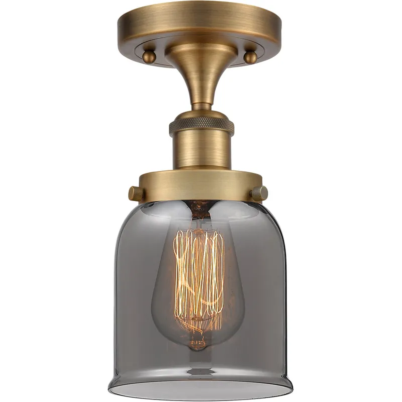 Ballston Small Bell LED 5 inch Brushed Brass Semi-Flush Mount Ceiling Light in Light Smoke Glass