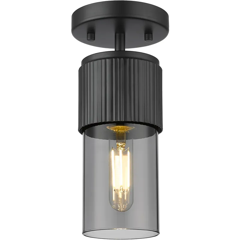 Bolivar 1 Light 4 inch Matte Black Flush Mount Ceiling Light in Light Smoke Glass