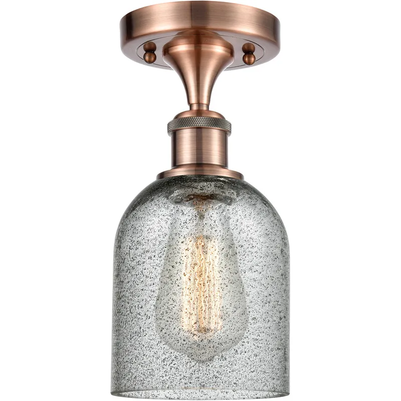 Ballston Caledonia LED 5 inch Antique Copper Semi-Flush Mount Ceiling Light in Charcoal Glass, Ballston
