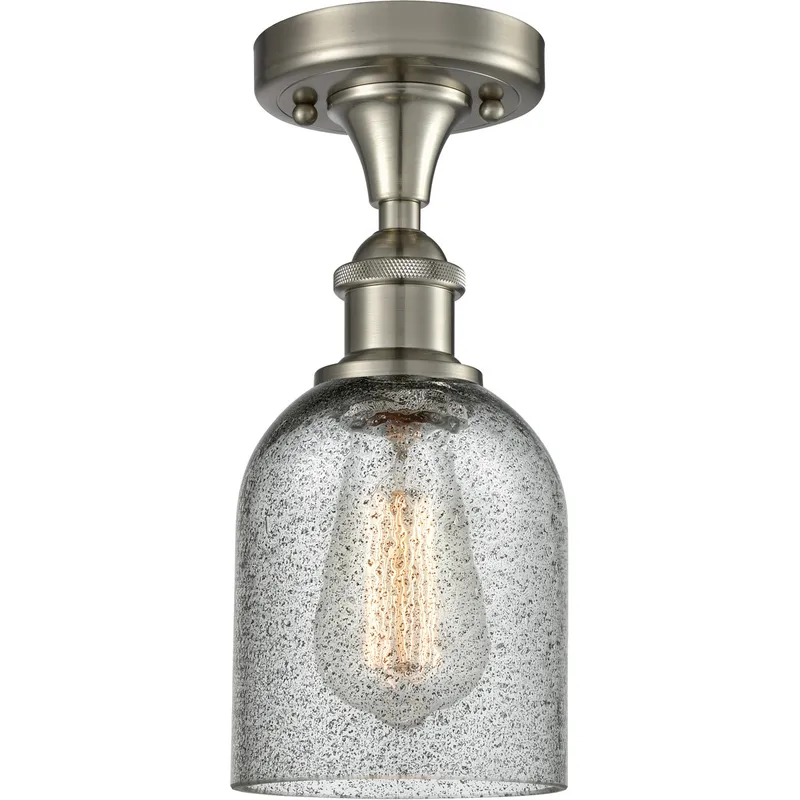Ballston Caledonia LED 5 inch Brushed Satin Nickel Flush Mount Ceiling Light in Charcoal Glass, Ballston