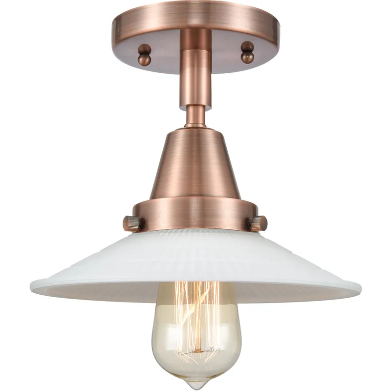 Franklin Restoration Halophane 1 Light 9 inch Antique Copper Flush Mount Ceiling Light in Matte White Halophane Glass