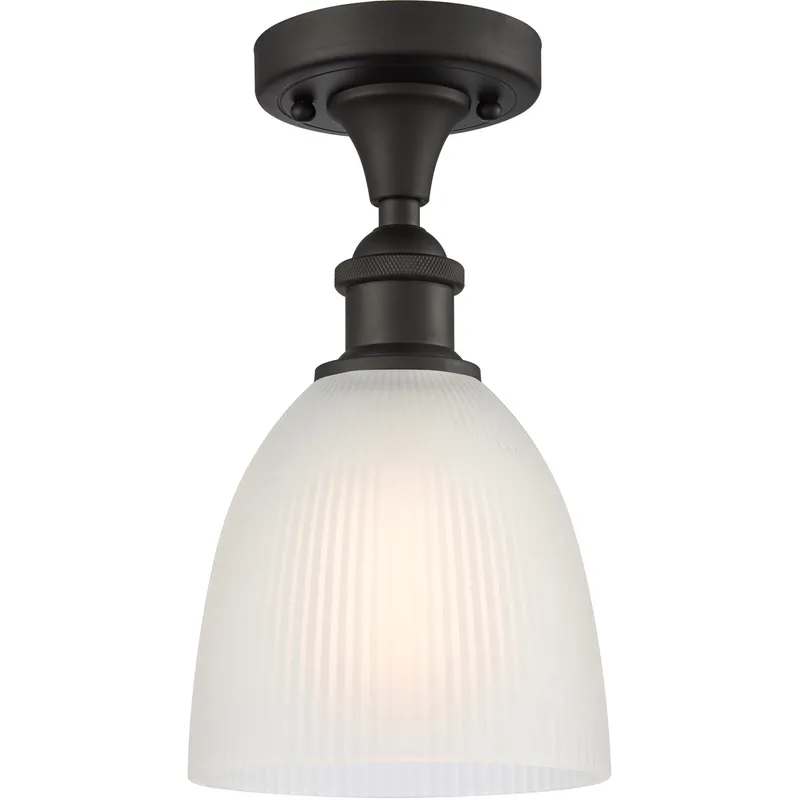 Ballston Castile LED 6 inch Oil Rubbed Bronze Semi-Flush Mount Ceiling Light in White Glass, Ballston